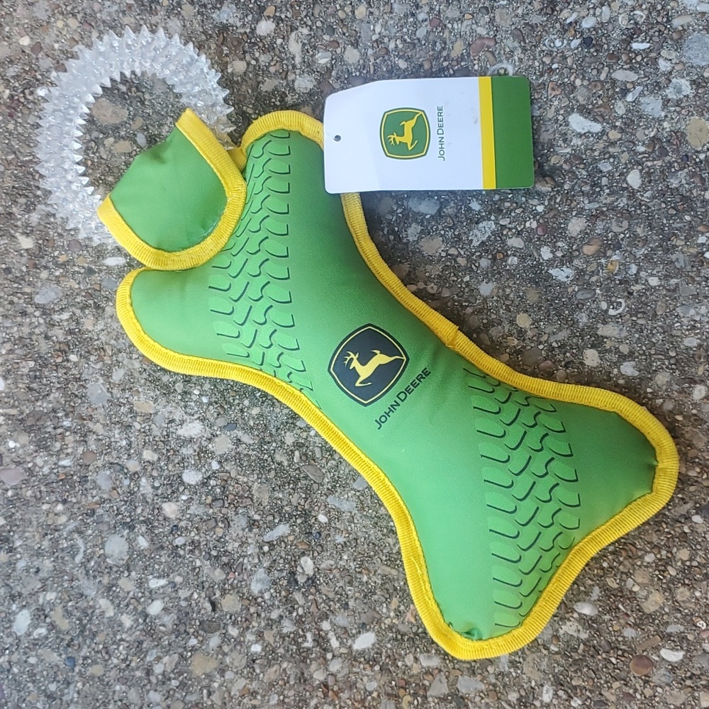John Deere Dental Teething Ring Dog Tug Toy Bone Green Yellow New